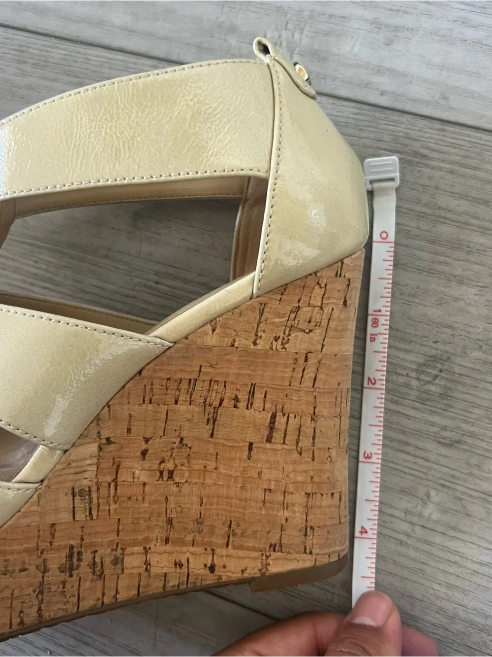 Michael Kors Genuine Leather Cream Cork Wedge Peeptoe Sandals 7